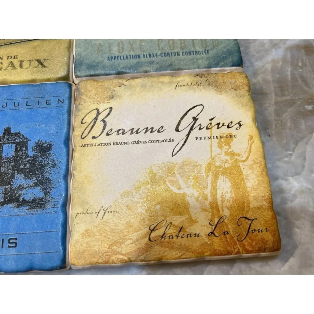 Set of 4 Coasters with French Wine Labels 4